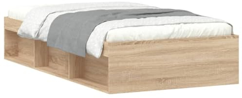 vidaXL Bettgestell, Bettrahmen mit Lattenrost, Bett Gästebett mit 6 Fächern, Einzelbett Schlafzimmerbett Schlafzimmermöbel, Sonoma-Eiche 90x200cm