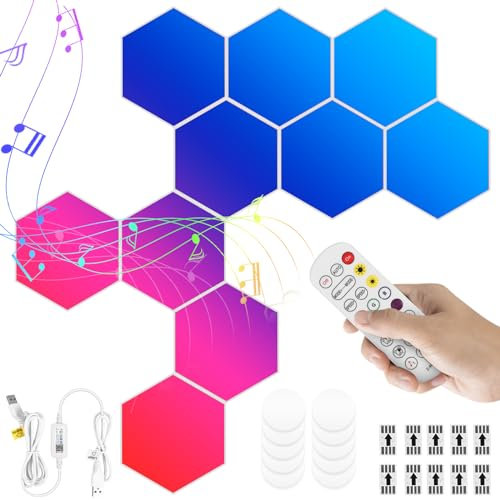 Jokapy 10pcs Pannello LED Esagono Lampada da Parete Pannello LED Da Parete Gaming Sync Con Musica Smart RGB Atmosfera Light, Gaming Setup Neon Deco Appliques per Soggiorno, Camera da Letto e Sale