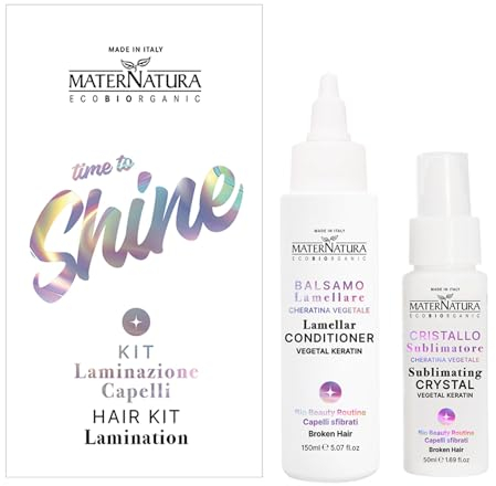 Maternatura, Haarpflege-Laminierungsset für strapaziertes Haar, mit pflanzlicher Keratin, 150 ml Laminierungsbalsam + 50 ml Kristallsublimat, Made in Italy
