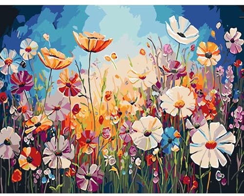 UNIQUORS Peinture par numéros pour adultes, peinture à l'huile peinte à la main, motif floral, peinture abstraite colorée, peinture par numéros, peinture à l'huile sur toile, pour décoration de la