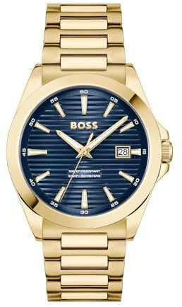 BOSS Uhr mit DREI-Zeiger-Quarzwerk für Herren Kollektion Strike mit Goldfarben Edelstahlarmband - 1514172