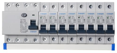 CHENGPI 4P FI Schutzschalter 40A 30mA/16A AC-Leistungsschalter/FI Sicherungsautomat + AC Leistungsschalter Set mit Phasenschiene/Stromkreisunterbrecher