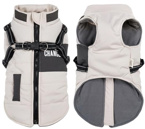 Oslueidy Hunde Winterjacken,Warme Hundemäntel Reflektierend Hundekleidung wasserdichte Welpenweste für kaltes Wetter mit Hundegeschirr für kleine mittelgroße Hunde