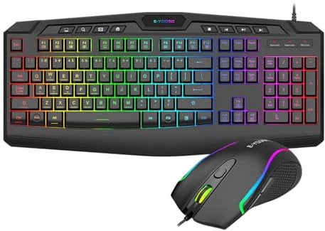 Gaming Tastatur und Maus Set, (QWERTY) US-Layout,RGB-Hintergrundbeleuchtung kabelgebundene Tastatur mit Handgelenkauflage,104 Tasten Leises Membrane ,26 Tasten Anti-Ghosting,für PC und Gamer schwarz