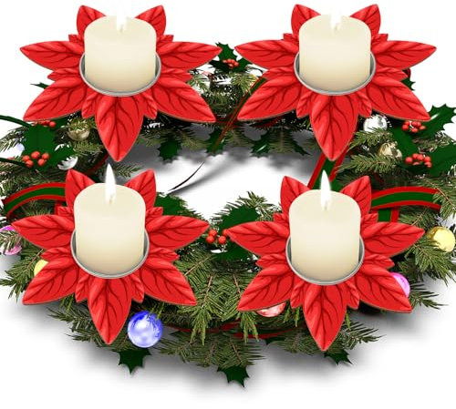 LAMEK 4 Stück Weihnachten Teelichthalter Weihnachtsstern Kerzenständer zum Bemalen Holz Adventskranz Kerzenhalter Stabkerzenhalter Bastelset für Advent Tischdeko Adventskerzenhalter Weihnachtsdeko