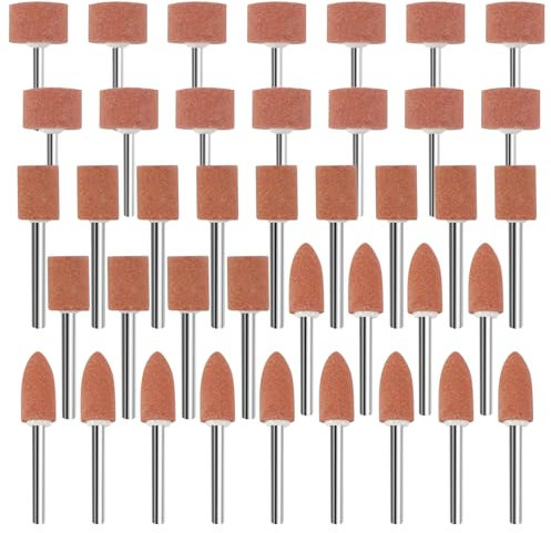 42 Pezzi Accessori per Smerigliatura in Ossido di Alluminio con Gambo da 1/8, Compatibili con Utensili Rotativi, per Affilare, Levigare e Rimuovere su Metalli e Legno