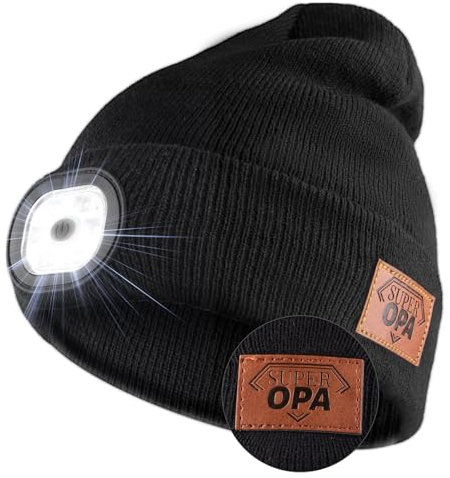 yumcute Weinachtsgeschenkeidee Opa, Geschenke für Opa Mütze mit LED Licht, Geburtstagsgeschenk für Opa, Wiederaufladbare USB Laufmütze mit Licht Extrem Heller LED Lampe, für Angeln, Camping