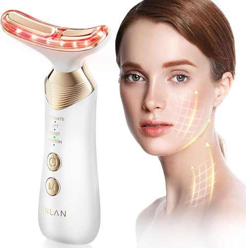 24K Gold Gesichtsmassagegerät Gegen Falten, ANLAN EMS Gua Sha Elektrisch 5 Farben Rotlichtlampe Gesicht 42±3°C Wärme Massagegerät Gesicht