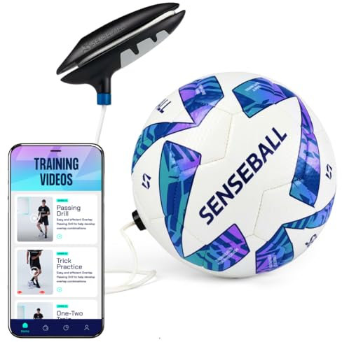SenseBall Trainingsball - All-Level Größe 3, Blau & Weiß - Ballkontrolle optimieren & Techniktraining Fußball - Training mit 50+ Übungsvideos & Interaktiver Fußballtrainer