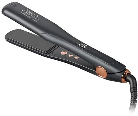 Retro Upgrade RUP-G61C/A Black | Plancha Digital Profesional Ancha | Color Negro - Plancha de Pelo | Placas de Turmalina con Revestimiento de Aceite de Argán | Temperatura Ajustable | Pantalla LCD