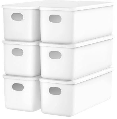 johgee 6 unidades de cajas de almacenamiento con tapa, cajas de almacenamiento de plástico con asas, cajas organizadoras multifuncionales para cocina, dormitorio, armario, baño