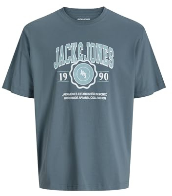 JACK & JONES Men's Jjmako Tee Ss Crew Neck Pls, Stormy Weather, 5XL