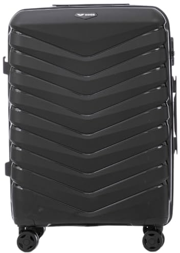 Wings Koffer Hartschale | Reisekoffer & Trolleys | Ultraleicht Rollkoffer mit Rollen | Koffer Trolley Handgepäck | Hartschalenkoffer Mit Schloss | für Flugzeug (Schwarz, 64x45x26 cm)