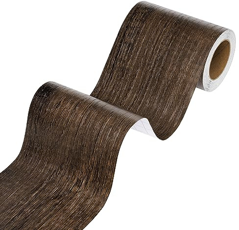 Stickyart Bordure de Papier Peint Brun Foncé Effet Bois 7.6cmX1500cm Papier Adhesif Pour Meuble Brun Plinthe Pvc Frise Murale Adhesive Bordure Autocollante Miroir Cadre Réparation Mural Amovible