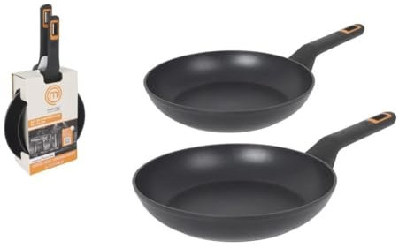 MasterChef Poêle en aluminium forgé avec revêtement céramique antiadhésif, durable, résistant - Avec 2,5 mm d'épaisseur - Convient pour gaz, électrique, vitrocéramique et induction (lot de 20 + 24 cm)