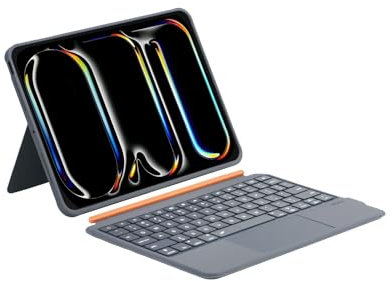Synchro Bands Funda para iPad Pro de 11 pulgadas M4 con teclado (2024), teclado magnético desmontable con trackpad, 7 modos retroiluminados, vertical/elevado, con funda protectora extraíble (gris, M4)