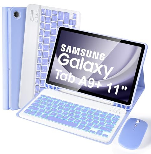 SOPPY Backlit Keyboard Case with Mouse for Samsung Galaxy Tab A9+ / A9 Plus 11 Inch 2023 (SM-X210/X215/X216/X218), Slim Cover with Detachable Wireless Keyboard for Galaxy Tab A9 Plus 11, Purple