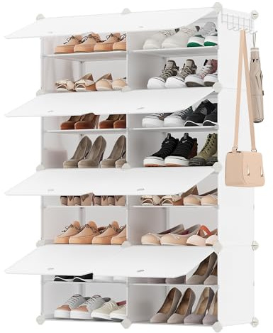 SONGMICS Shoe Rack Organizer, 8-Tier Shoe Storage Cabinet for Closet and Entryway, Holds 32 Pairs of Shoes, Adjustable, Cloud White ULPC034W03