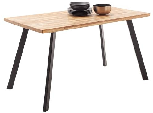 Lomadox Esszimmer Massivholz-Esstisch Tisch 180x90 cm in Wildeiche massiv geölt mit gerader Kante und Metallbeinen, Echtholz