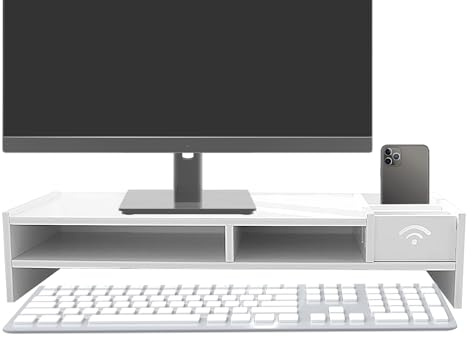 Organizzatore da scrivania - Cramma per computer a 3 - Supporto per monitor del computer | 49 cm PVC HOLZ Monitor Riser con 3 livelli per l'organizzazione ergonomica e il risparmio di spazio nel