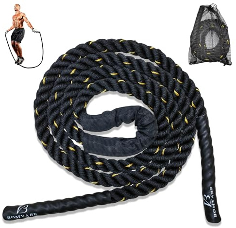 Bomvabe Schweres Springseil Erwachsene für Fitness 1,5 kg, 3 m Langes Box Springseil Profi für Muskelaufbau Training Fitnessstudio Indoor Outdoor, Schwarz