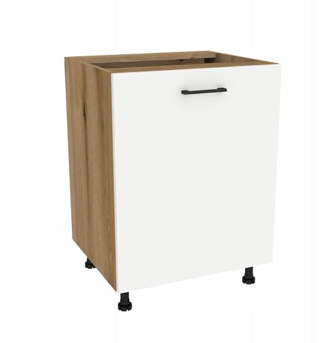 Laclar Küchenunterschrank Capri 60x48,5x82 cm - Küchenschrank mit Soft-Close - Einlegeboden & Griff - moderner Unterschrank Küche - Eiche Evoke, Front Weiß matt