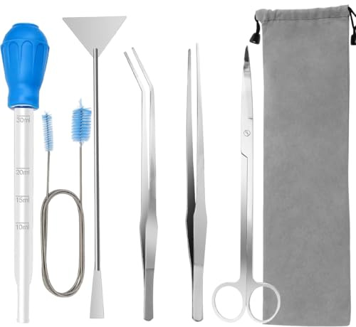 Clean Fish Tank Aquarium Aquascape Tools Kit, 6 in 1 Anti-Rust Aquatic Plant Aquascaping Tool Stainless Steel Tweezers Scissors Spatula for Clean Fish Tank Aquascape Tools Sets (Silver) (Silver)