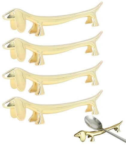 Lot de 4 repose-baguettes teckel porte-baguettes et repose-couteau amusants pour sushis repose-couverts chien mignon porte-cuillère doré - Antidérapant pour la maison la cuisine le restaurant la table
