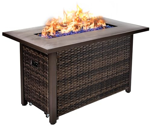 42 Zoll 50.000 BTU Outdoor Propan Feuerstelle Tisch mit abnehmbarem Deckel, 2-in-1 rechteckiger Tisch für Außenterrasse, Deck, Garten
