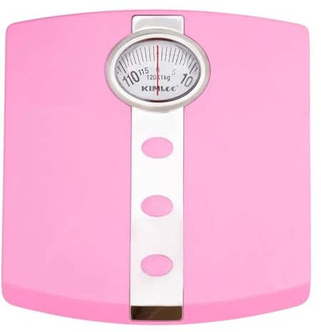Báscula mecánica para baño antideslizante, indicador giratorio fácil de leer, plataforma grande con amplio espacio para los pies, máx. 120 kg. (Rosa)