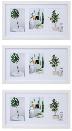 levandeo 3er Set Bilderrahmen Collage 9 Fotos 10x15cm Ahorn Weiß MDF Passepartout Glasscheibe Fotorahmen Fotogalerie
