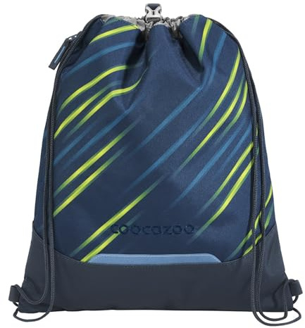 coocazoo Turnbeutel „Fast Lime”, schwarz-blau, mit Reißverschlussfach und Kordelzug, reflektierende Elemente, Schnalle zur Befestigung am Schulrucksack, 10 Liter, ab der 3. Klasse