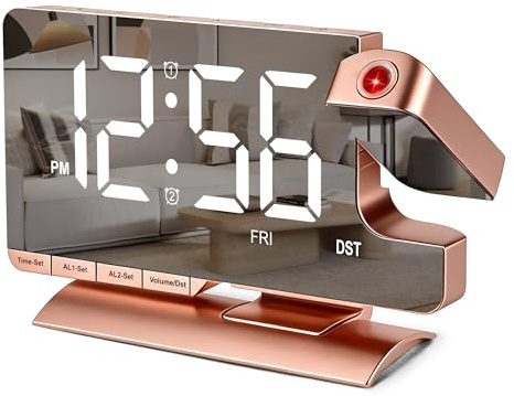 SZELAM Digitaler Projektionswecker,Wecker Projektion,7.3 Spiegeluhr 180°Drehbarem Projektor,Dual Alarm mit 3 Modi Helligkeitsregelung Sommerzeit,Schlummerfunktion,Ladeanschluss,5 Lautstärkestufen