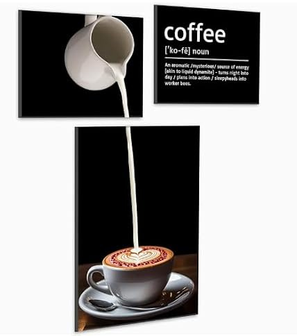 burkfeeg 3er Kaffee Bar Wanddeko mit Rahmen, Küche Poster Set 30x40cm | Küchenbilder Esszimmer Dekor Wandbilder Modern Schwarz Weiß Schlafzimmer Leinwand Bild Wohnzimmer Bilder Poster Set Bilder