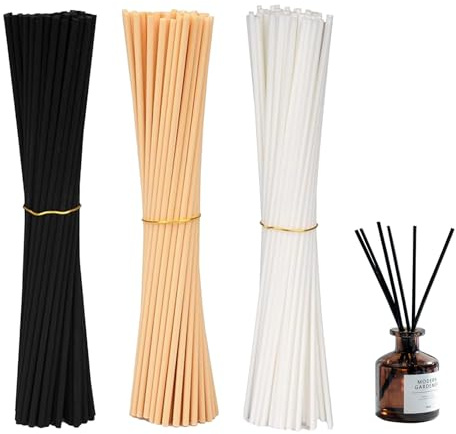180 Stück Duftstäbchen Nachfüllpack 20cm für Raumduft, 3mm Rattanstäbchen Set in Schwarz, Weiß, Holzfarben (je 60), Lange Diffuser Stäbchen für Aroma, Holzstäbchen für Duftöl und ätherische Öle