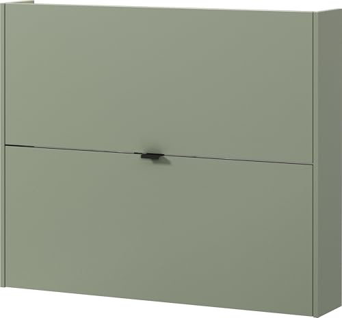 Germania Schuhschrank 1368-629 GW-Ameca, in Taupegrün/Navarra-Eiche, geringe Tiefe - ideal für schmale Flure, 100 x 83 x 18 cm (BxHxT)