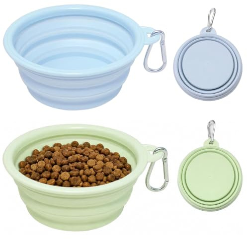MLRUQRX 2 Ciotola Portatile Per Cani In Silicone Pieghevole 350Ml, Con Moschettone Per Cibo Acqua (Blu Grigio, Verde)