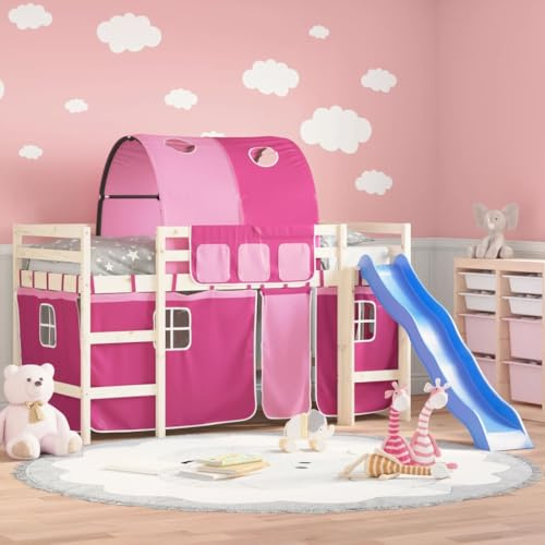 Runheo Vorhänge für Hochbett mit Tunnel Rosa Polyester 100% langlebiges Material 6-teiliges Set mit Aufbewahrungstaschen und Raffhaltern praktisches Zubehör für Kinderzimmer und Lattenrost