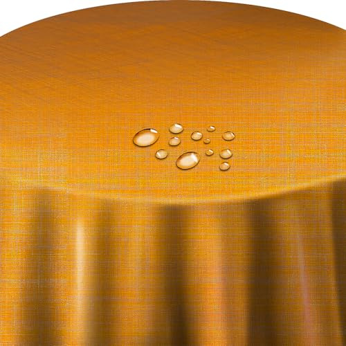 Wachstuch Wachstischdecke Gartentischdecke Leinen Look Orange Oval 140 x 180 cm abwaschbare Tischdecke