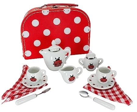 GICO Maletín de Juguete con diseño de Mariquitas con Juego de té para niños, vajilla de Porcelana 14 Partes - 36362