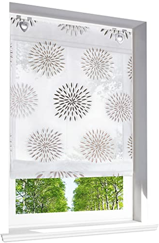 Raffrollo mit Kreis-Motiven Druck Design Rollos Voile Transparent Vorhang (BxH 120x140cm, Braun mit U-Haken)