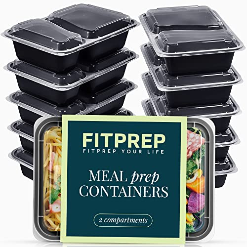 FITPREP 2 Fach Meal Prep Boxen im praktischen10er Pack, Mikrowellen & Spülmaschinenfest, Mehrweg, Luftdichter Verschluss, BPA Frei, Lunchbox, Gefrierdosen, Tupperdosen Set, Mikrowellengeschirr