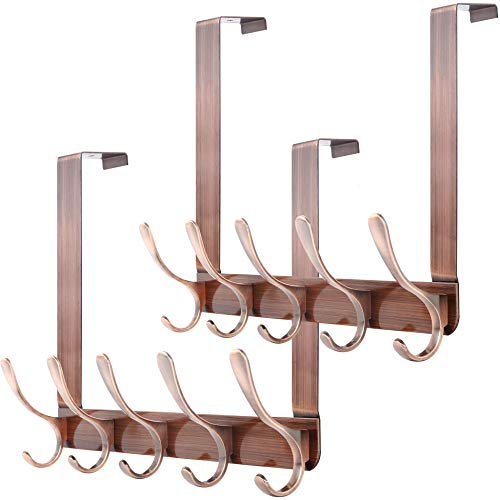 WEBI Over The Door Hook 5 Coat Hooks,Over The Door Towel Rack,Over Door Hanger Coat Rack for Hanging Clothes,Towels,Back of Bathroom,Antique Copper,2 Packs