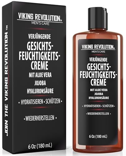 Viking Revolution - Crema Hidratante Facial Hombre 180 ml - Crema Facial Hombre - Natural con Ácido Hialurónico, Aloe Vera y Aceite de Jojoba - Antiarrugas, Anti-envejecimiento - Hidrata y Protégé