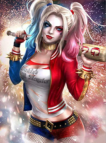 Kit de peinture diamant 5D à faire soi-même, broderie à réaliser soi-même, peinture au point de croix, parfait pour la détente et la décoration murale de la maison (Harley Quinn, 30x40 cm)