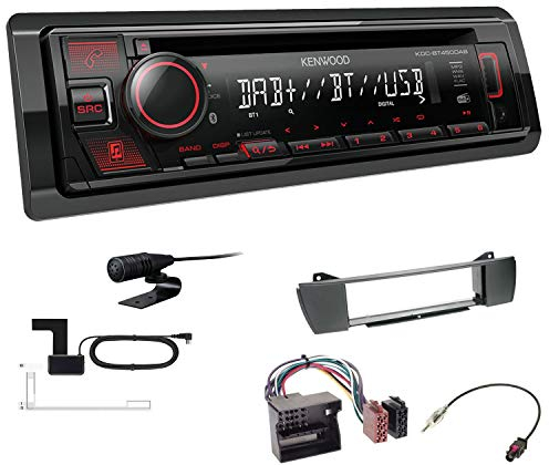 Kenwood KDC-BT450DAB 1-DIN DAB Autoradio Bluetooth CD USB AUX Einbauset passend für BMW Z4 2003-2008 anthrazit Roadster, Coupe