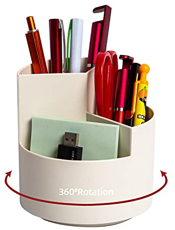 EDENMS Schreibtisch-Stiftehalter, 3 Steckplätze, 360 Grad drehbarer Stiftehalter, Schreibtisch-Organizer, Schreibwaren-Zubehör, niedlicher Stiftebecher für Büro, Schule, Kunstbedarf, Kinder – Weiß