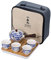 fanquare Portable Japanese Travel Tea Set, Handmade Kungfu Tea Service, One Teapot, 4 Tea Cups, Bamboo Tea Tray with Travel Bag, Blue and White