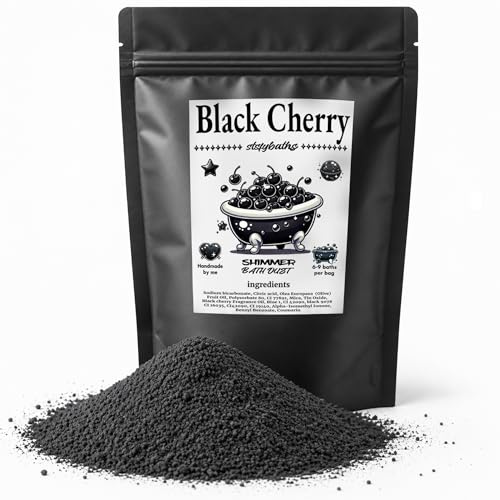 Stsfybaths Bath Bomb Powder for Kids and Adults, Black Cherry Glitter and Shimmer Bath Dust, Handmade, Scented and Non-Staining, Gift for Women, 6-9 Baths per Bag (Large, Black)