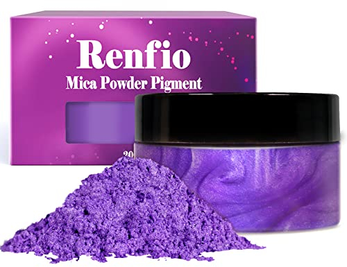 Renfio 100g Mica Powder Pigment, Metallic Natural Dye Mineral Pearl Shimmer Epoxy Harz Farbstoff zum Bemalen Seifenherstellung Slime Badebomben 3,5 Oz - Violett